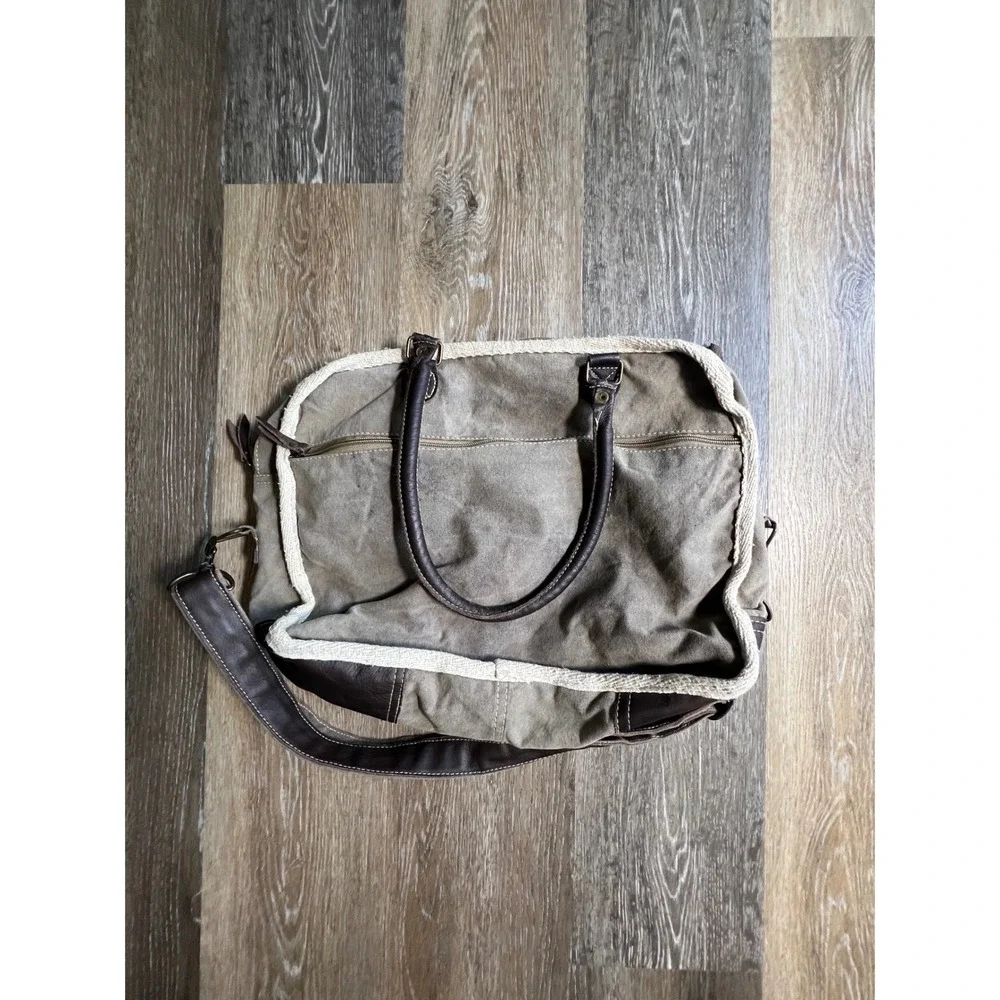 Myra Bag Gaynor Pan Am Tote Womens Large Brown Good Upcycled Canvas Leather